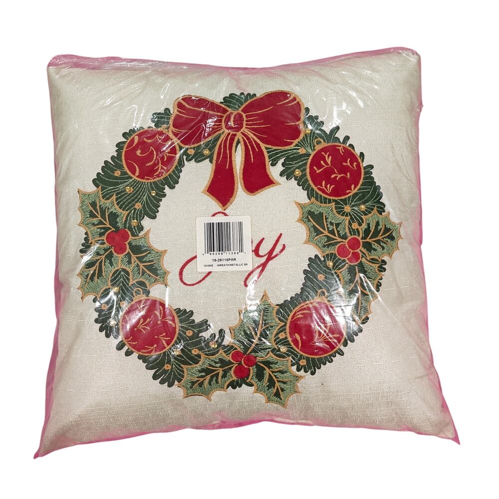 Arlee Decorative Throw Pillow 18x18" Joy Wreath  Embroidered Rhinestone
